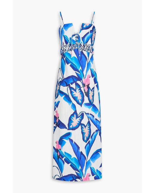 Farm Rio Blue Lace-Up Printed Linen Maxi Dress