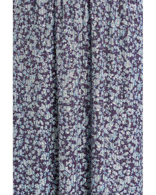 ROTATE BIRGER CHRISTENSEN Blue Printed Embellished Mesh Maxi Dress