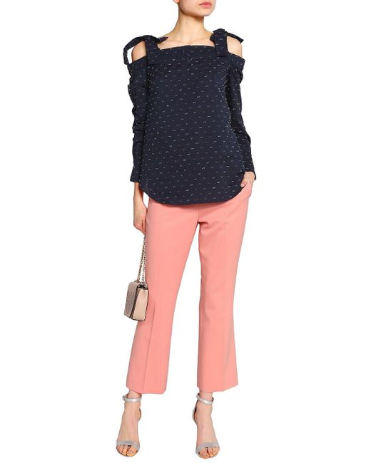 Saloni Blue Cold-Shoulder Fil Coupé Cotton-Blend Seersucker Top