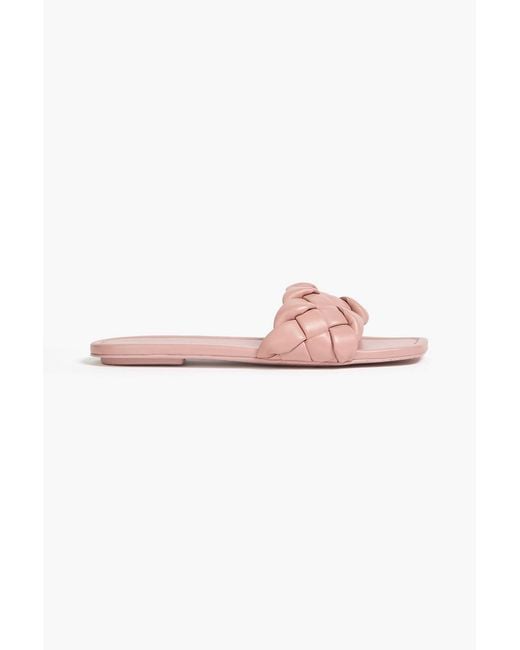 Stuart Weitzman Pink Braided Leather Slides