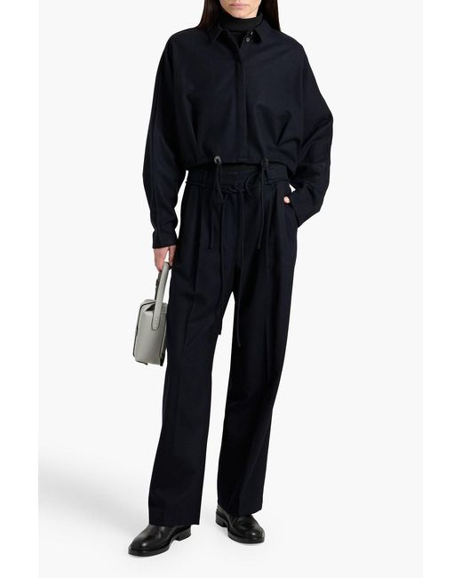LE17SEPTEMBRE Blue Cropped Wool-Blend Flannel Shirt