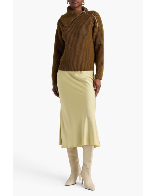 Dries Van Noten Brown Ribbed Wool Turtleneck Sweater