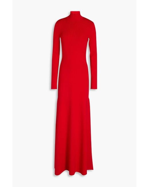 Victoria Beckham Red Cutout Stretch-knit Turtleneck Maxi Dress