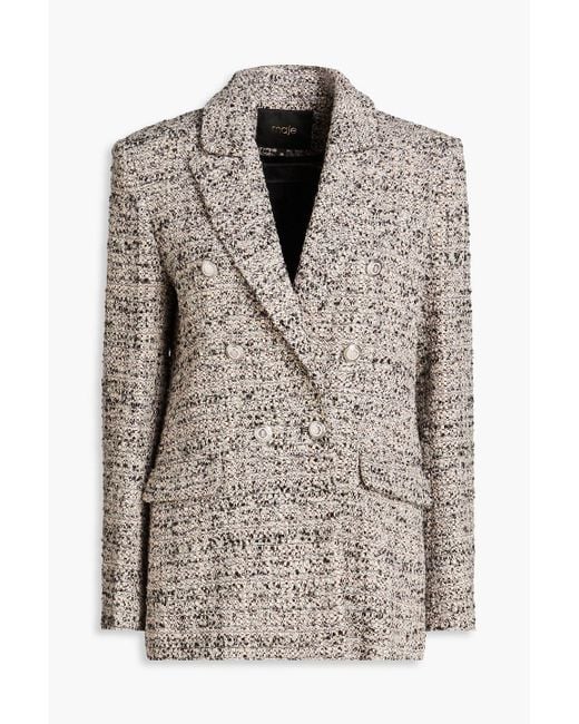 Maje Pink Double-breasted Metallic Bouclé-tweed Blazer