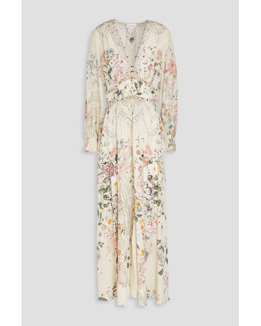 Camilla Natural Embellished Floral-print Silk-chiffon Maxi Dress