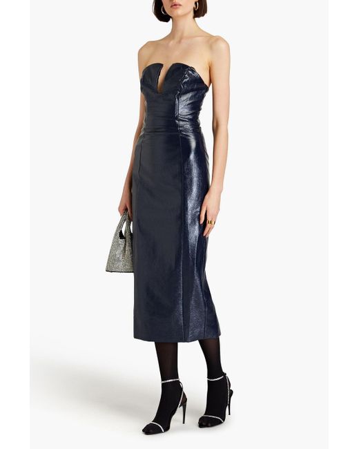 Nicholas Blue Katherine Strapless Faux Textured-leather Midi Dress