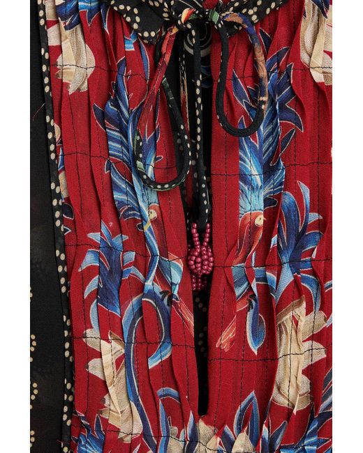 Farm Rio Gray Bead-embellished Printed Crepe De Chine Mini Dress