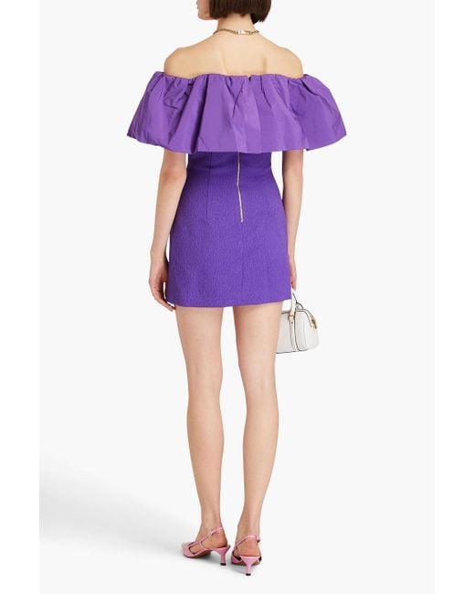 Rebecca Vallance Purple Rumi Off-the-shoulder Taffeta-paneled Cloqué Mini Dress