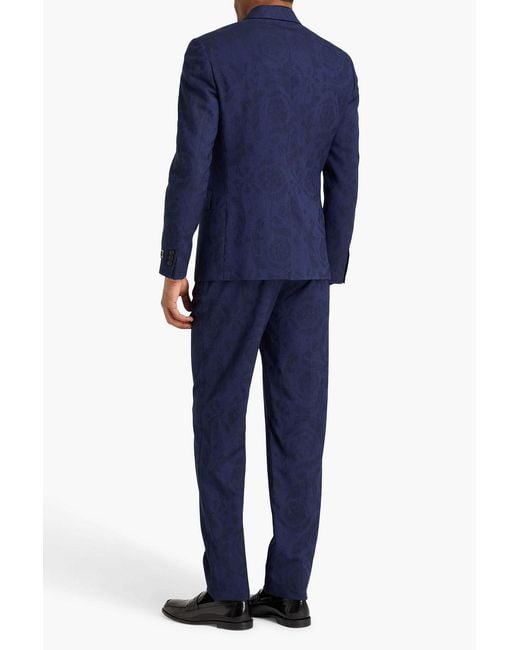 Versace Blue Wool-Jacquard Suit Jacket for men