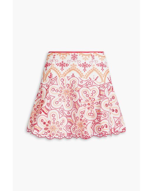 Charo Ruiz Pink Saria Fluted Broderie Anglaise Cotton-Blend Mini Skirt