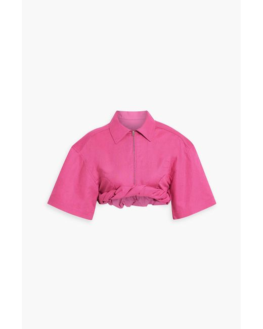 Jacquemus Pink Cropped Twisted Cotton And Linen-blend Shirt