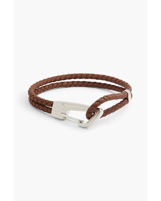Montblanc Brown Silver-tone Woven Leather Bracelet for men