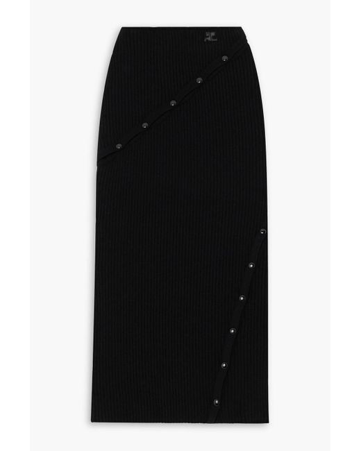 スカート COURREGES RIBBED KNIT PENCIL SKIRT WITH SLIT Courreges Snap-detailed Ribbed-knit Midi Skirt in Black | Lyst