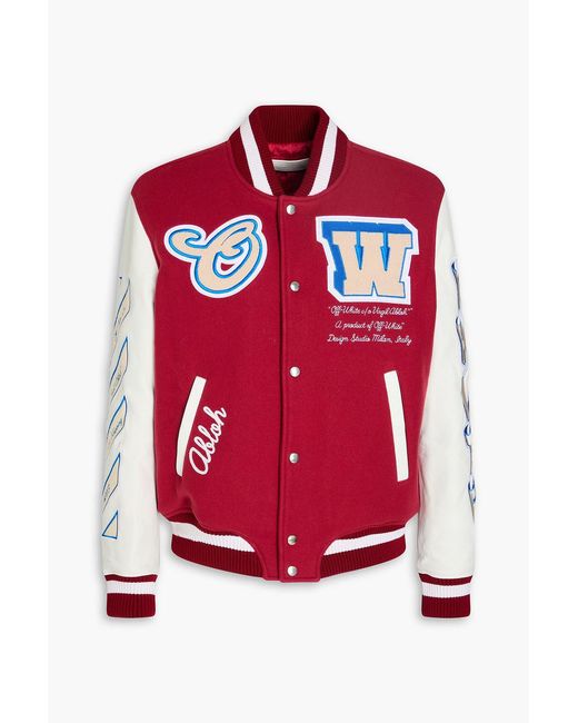 Off-White c/o Virgil Abloh Red Appliquéd Wool-Blend Felt And Leather Bomber Jacket for men