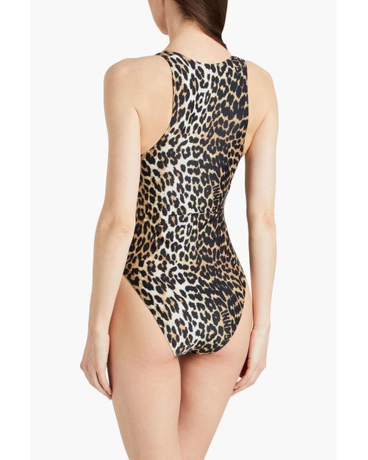 Ganni Black Cutout Leopard-print Swimsuit