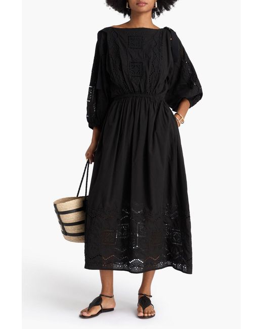 Lug Von Siga Black Nova Off-The-Shoulder Broderie Anglaise Cotton Midi Dress