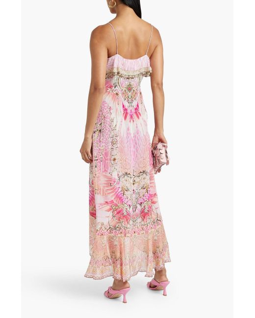 Camilla Pink Embellished Printed Silk-chiffon Wrap Dress