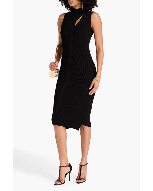 Versace Black Cutout Ribbed-Knit Midi Dress