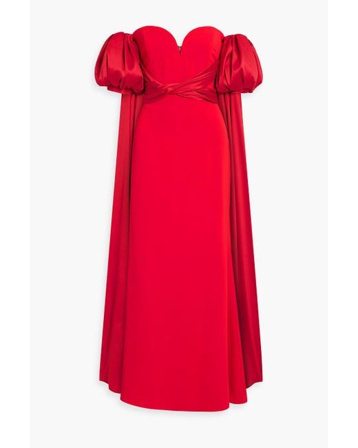 Badgley Mischka Red Off-the-shoulder Draped Ponte Gown