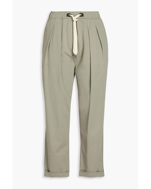 Brunello Cucinelli Green Bead-embellished French Cotton-blend Terry Track Pants