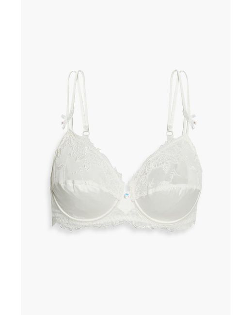 Lise Charmel Embroidered Lacetrimmed Stretchtulle And Satin Bra in White Lyst