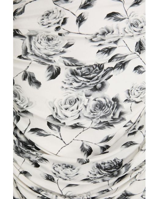 Magda Butrym Blue Draped Ruched Floral-Print Jersey Mini Dress