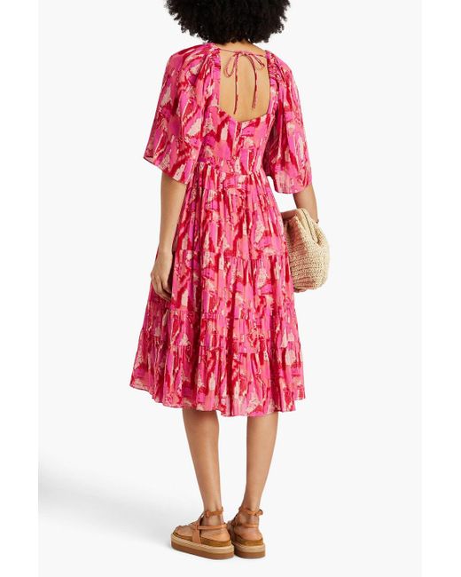 Ba&sh Shirred Printed Cotton-blend Midi Dress
