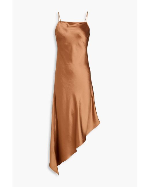 By Malene Birger Brown Leviana Asymmetric Satin-crepe Midi Dress