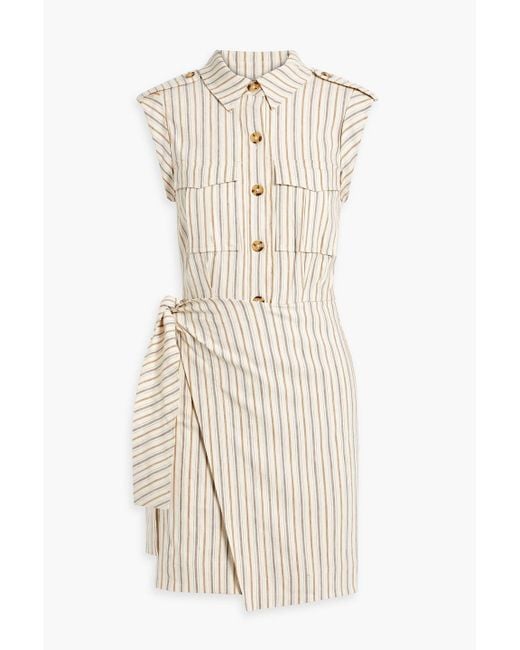 10 Crosby Derek Lam Natural Giselle Wrap-effect Striped Linen-blend Mini Dress