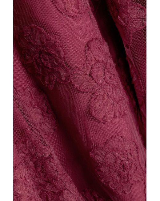 Badgley Mischka Belted Embroidered Tulle Gown