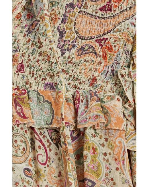 Etro Natural Ruffled Paisley-print Silk-georgette Blouse