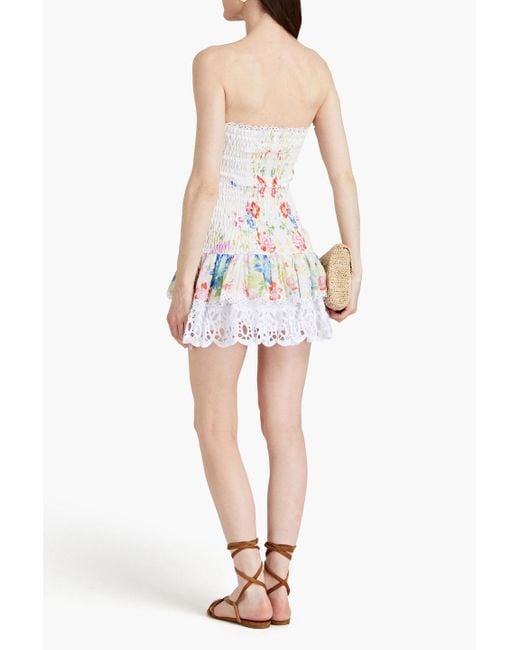 Charo Ruiz White Cusia Strapless Floral-print Cotton-blend Mousseline Mini Dress