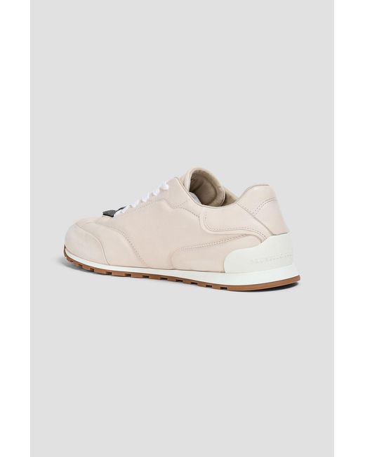 Brunello Cucinelli White Bead-Embellished Leather Sneakers