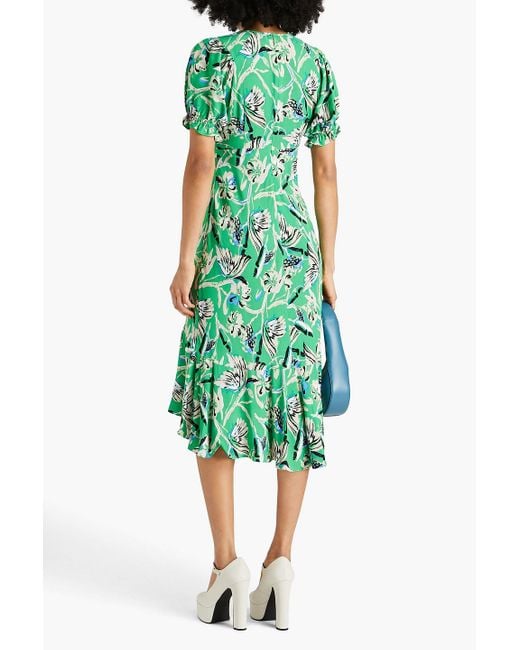 Diane von Furstenberg Green Orla Floral-print Crepe Midi Dress