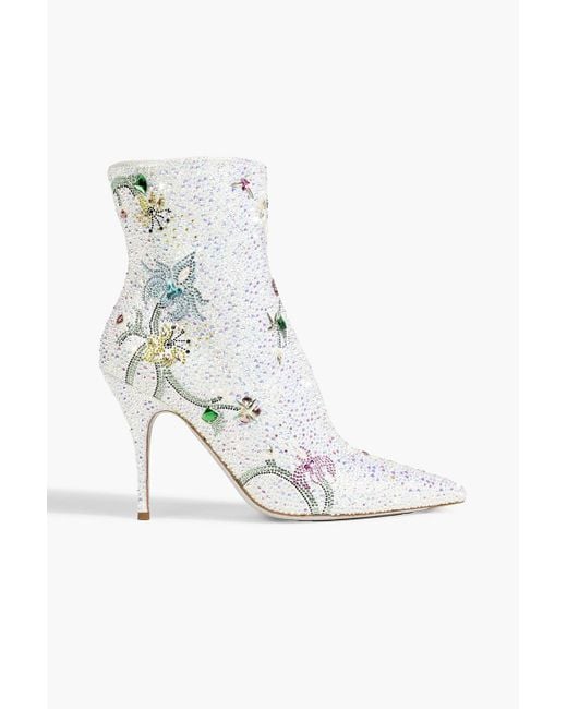 Rene Caovilla White Flora Embellished Suede Ankle Boots