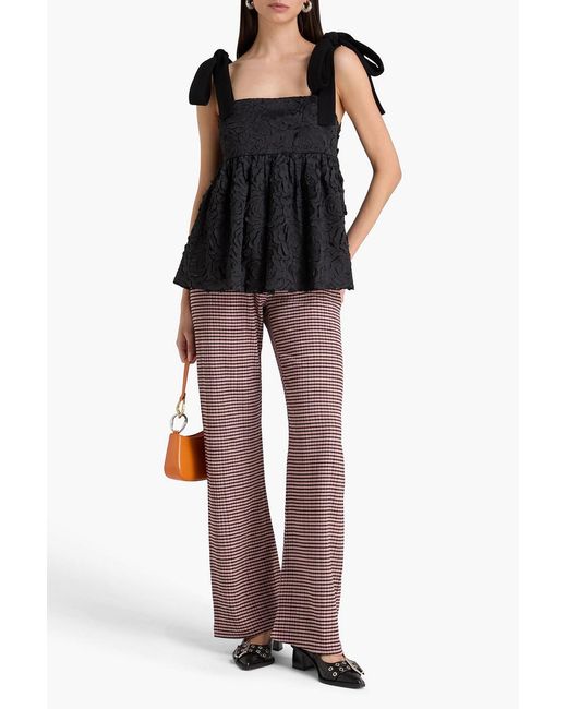 Stine Goya Black Laser-Cut Satin And Tulle Top
