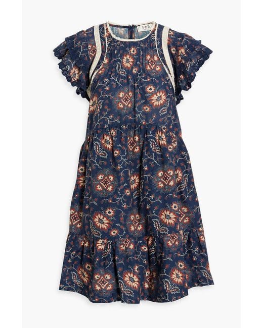 Sea Blue Robina Ruffled Floral-print Cotton-voile Mini Dress