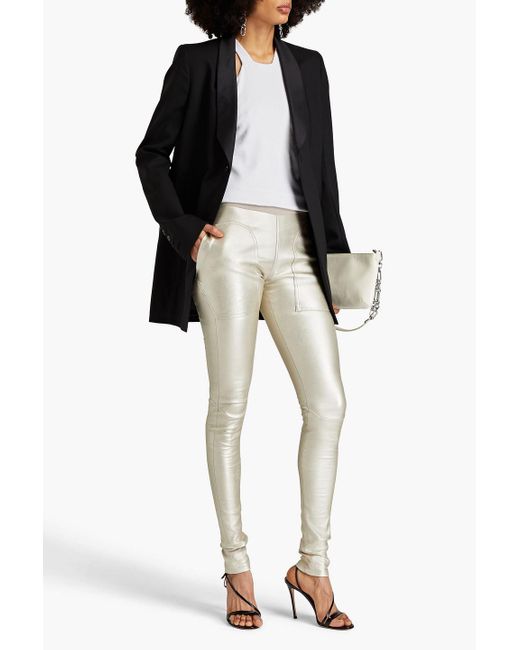 Rick Owens White Coated Stretch-leather leggings