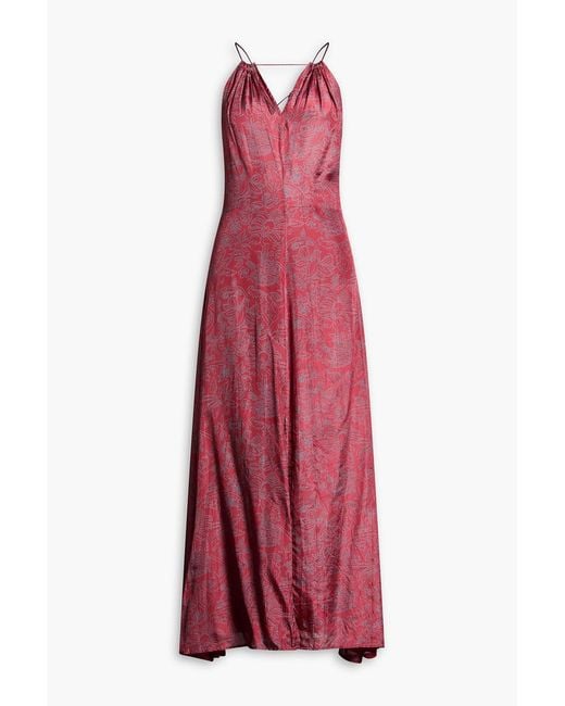 HANNAH Red Ines Printed Silk Crepe De Chine Maxi Dress