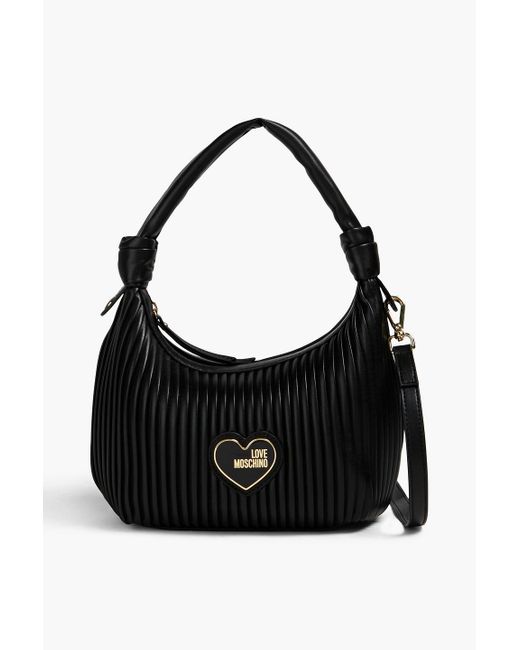 Love Moschino Black Pleated Faux Textured-leather Shoulder Bag
