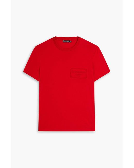 Dolce & Gabbana Red Embossed Cotton-jersey T-shirt for men