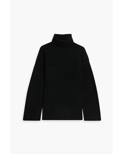 Totême  Black Ribbed Wool Turtleneck Sweater