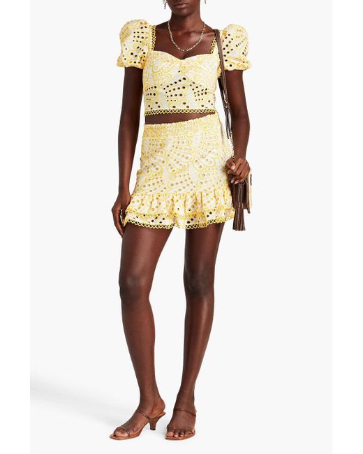 Charo Ruiz Yellow Mallorca Ruffled Broderie Anglaise Cotton-blend Mini Skirt