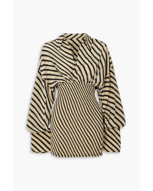 Petar Petrov Black Mykonos Smocked Striped Silk Crepe De Chine Mini Dress