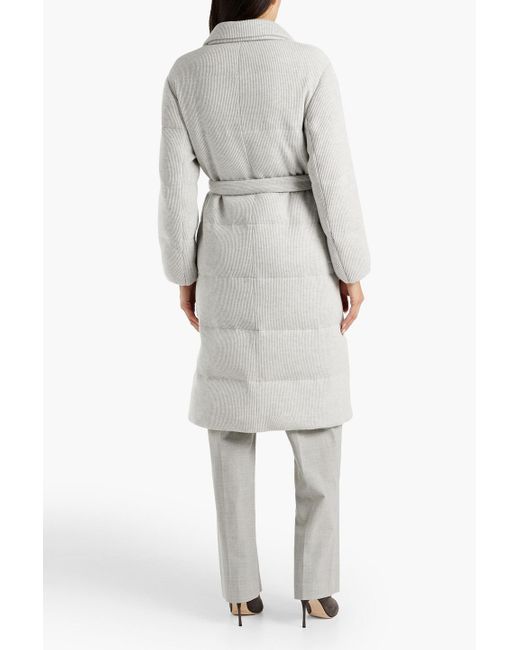 Brunello Cucinelli White Quilted Bead-embellished Ribbed Cashmere Down Coat