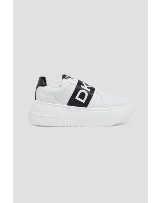 DKNY White Madigan Faux Leather Platform Sneakers