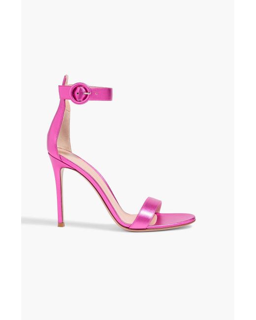 Gianvito Rossi Pink Portofino 105 Metallic Leather Sandals
