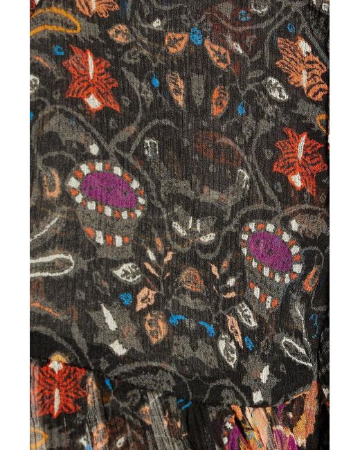 Isabel Marant Brown Ametissae Pintucked Printed Silk-Crepon Blouse