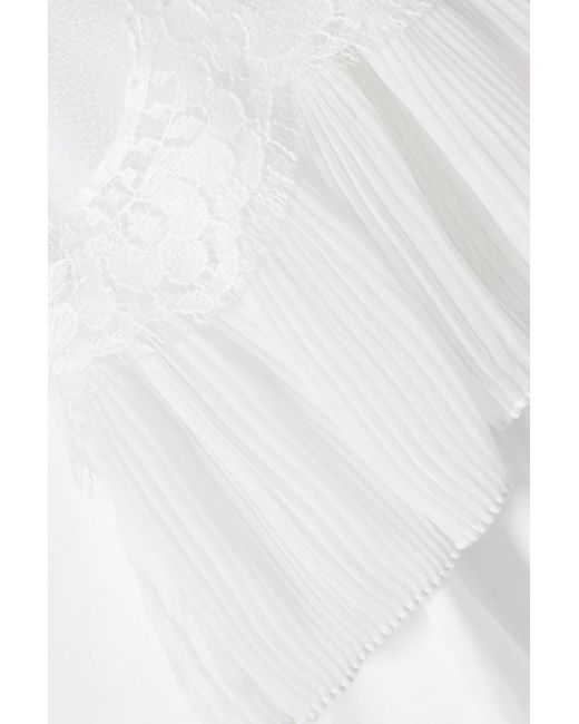 Dolce & Gabbana White Appliquéd Lace-trimmed Cotton-blend Poplin Blouse