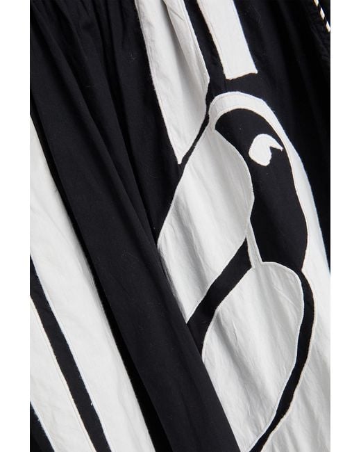 Farm Rio Black Printed Cotton-poplin Midi Skirt